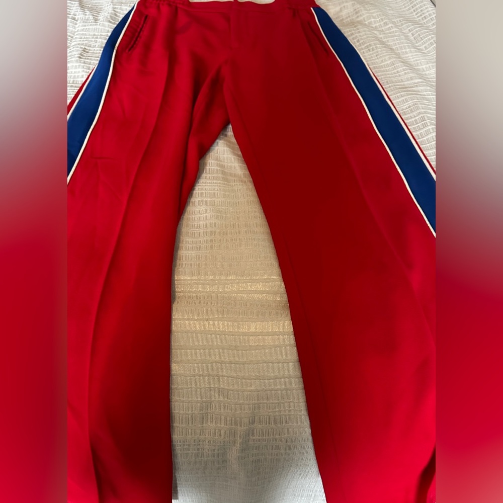 Zara Red, White and Blue Pants with Cinched Waist plus Zipper and Clasp. Size L